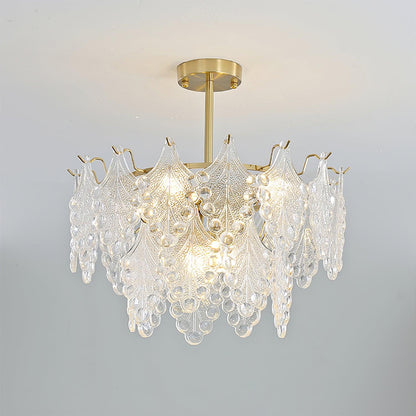 Elegant Tiered Carved Glass Chandelier with Adjustable Height & LED Co