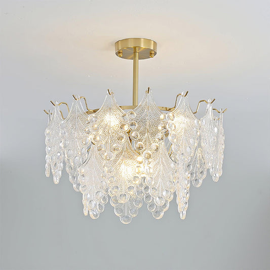 Elegant Tiered Carved Glass Chandelier with Adjustable Height & LED Co