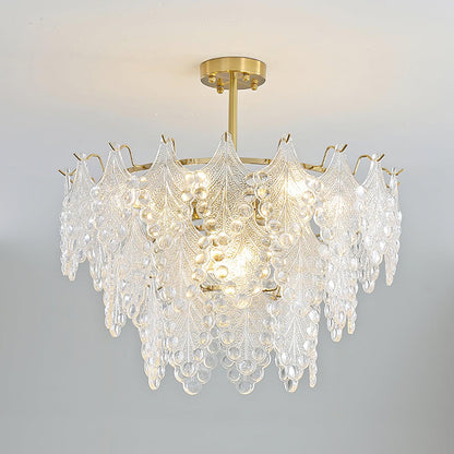 Elegant Tiered Carved Glass Chandelier with Adjustable Height & LED Co