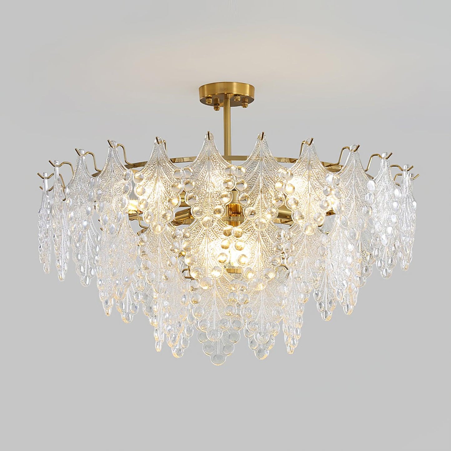 Elegant Tiered Carved Glass Chandelier with Adjustable Height & LED Co