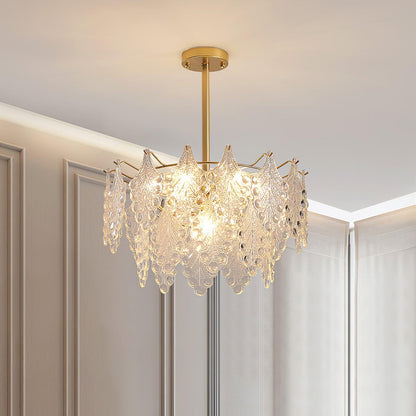 Elegant Tiered Carved Glass Chandelier with Adjustable Height & LED Co