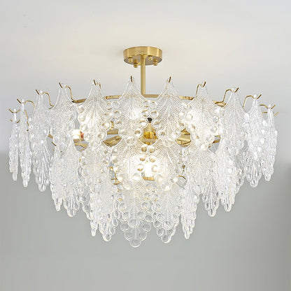 Elegant Tiered Carved Glass Chandelier with Adjustable Height & LED Co