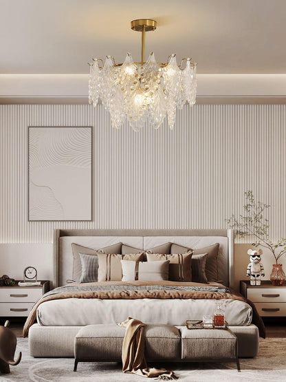 Elegant Tiered Carved Glass Chandelier with Adjustable Height & LED Co
