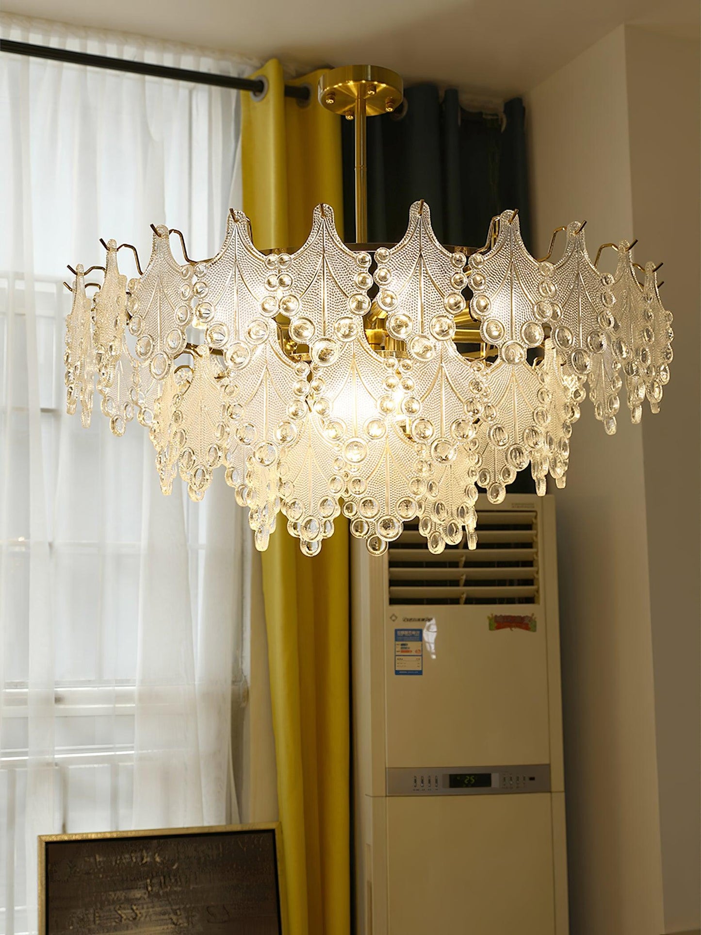 Elegant Tiered Carved Glass Chandelier with Adjustable Height & LED Co
