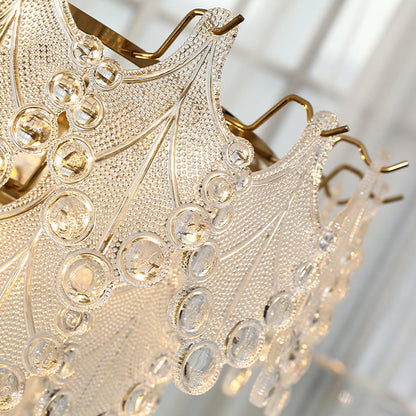 Elegant Tiered Carved Glass Chandelier with Adjustable Height & LED Co