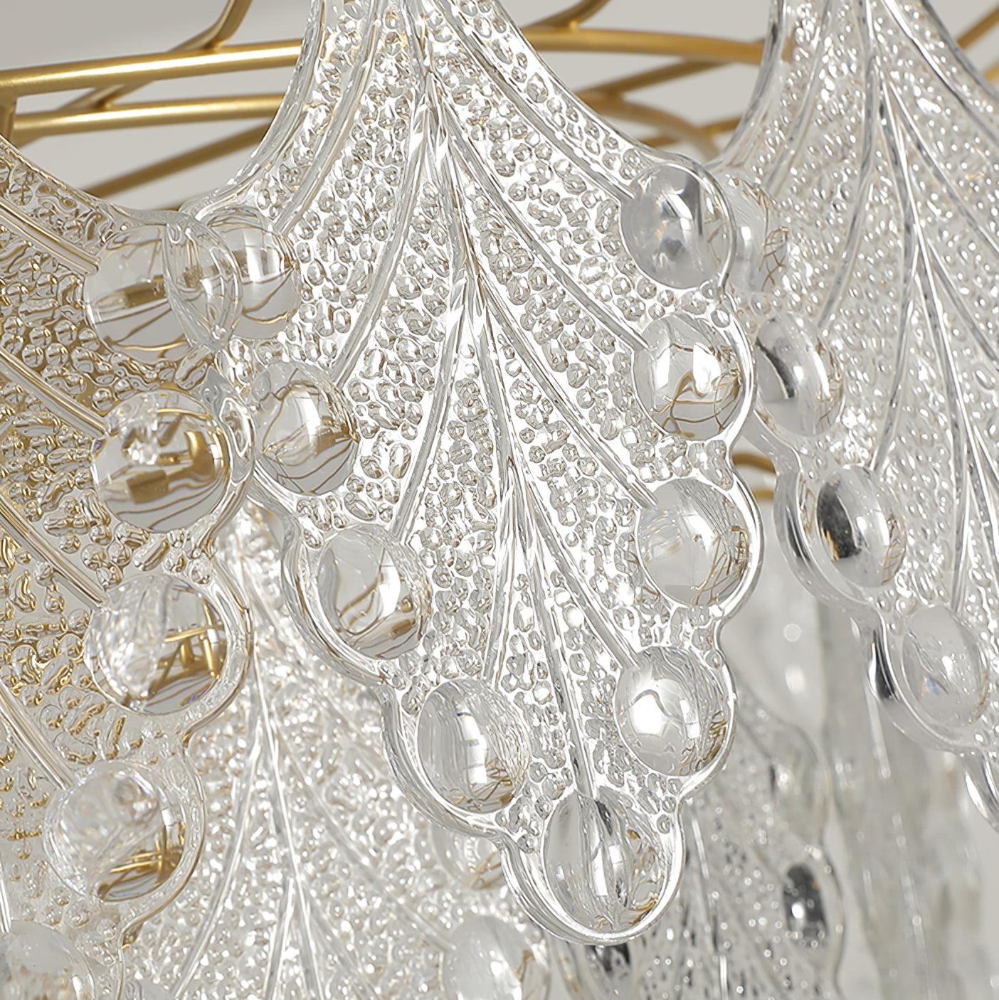 Elegant Tiered Carved Glass Chandelier with Adjustable Height & LED Co