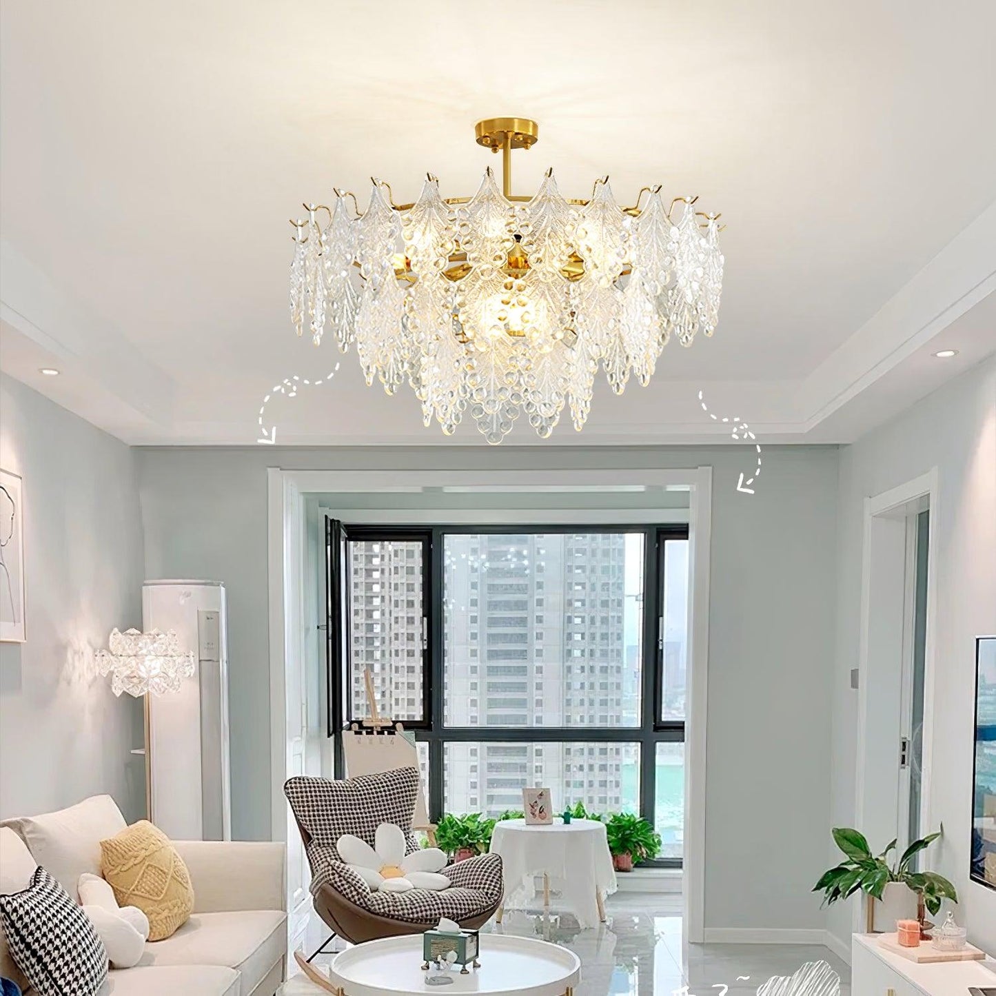 Elegant Tiered Carved Glass Chandelier with Adjustable Height & LED Co