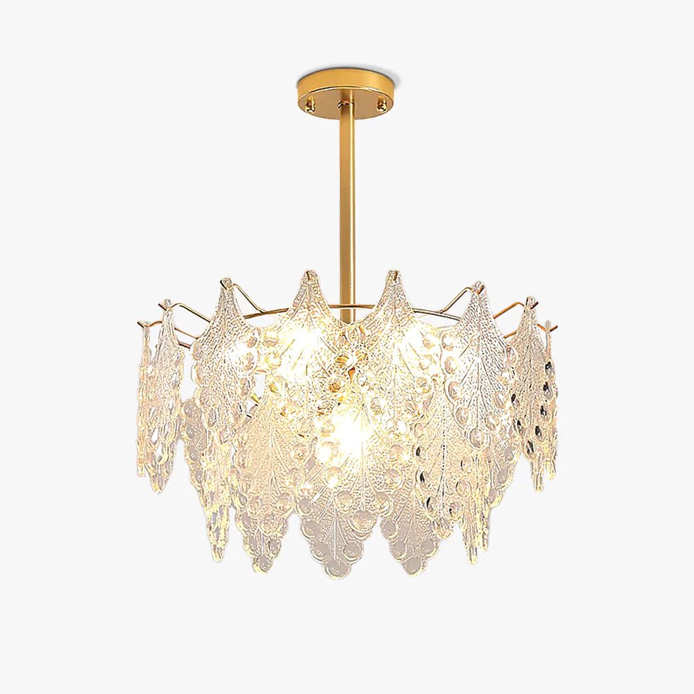 Elegant Tiered Carved Glass Chandelier with Adjustable Height & LED Co