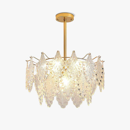 Elegant Tiered Carved Glass Chandelier with Adjustable Height & LED Co