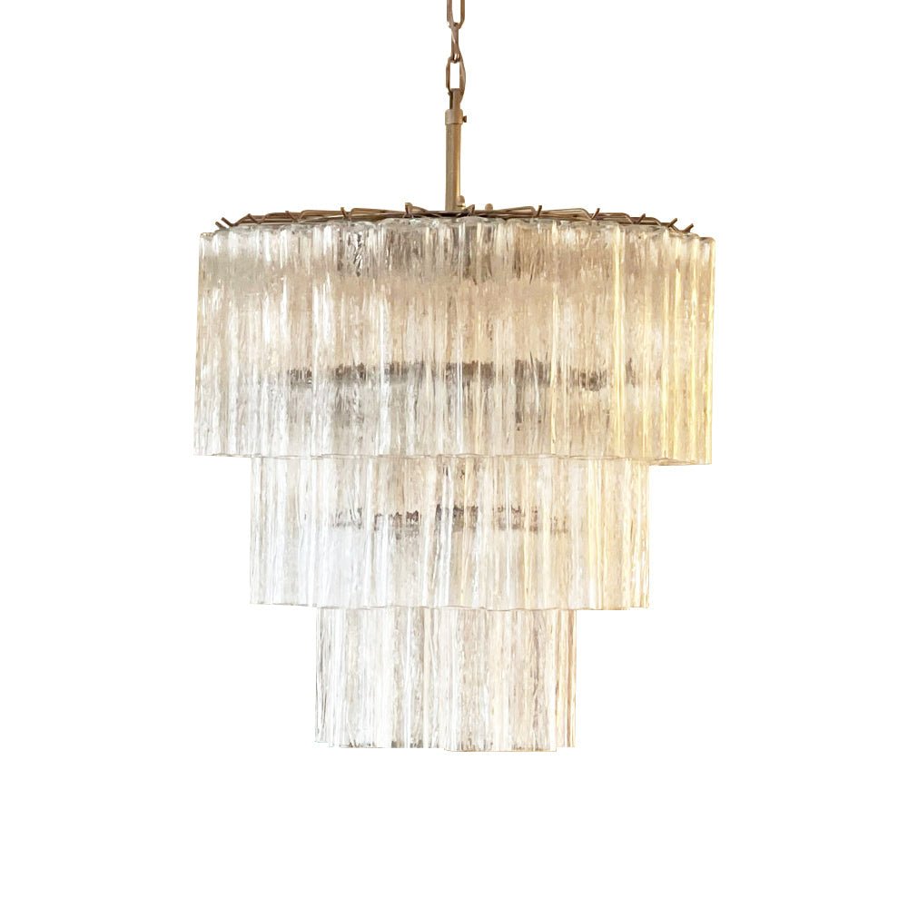 Elegant Tiered Tube Glass Chandelier with Adjustable Height & LED Comp