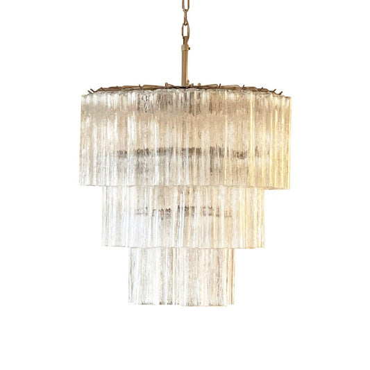 Elegant Tiered Tube Glass Chandelier with Adjustable Height & LED Comp