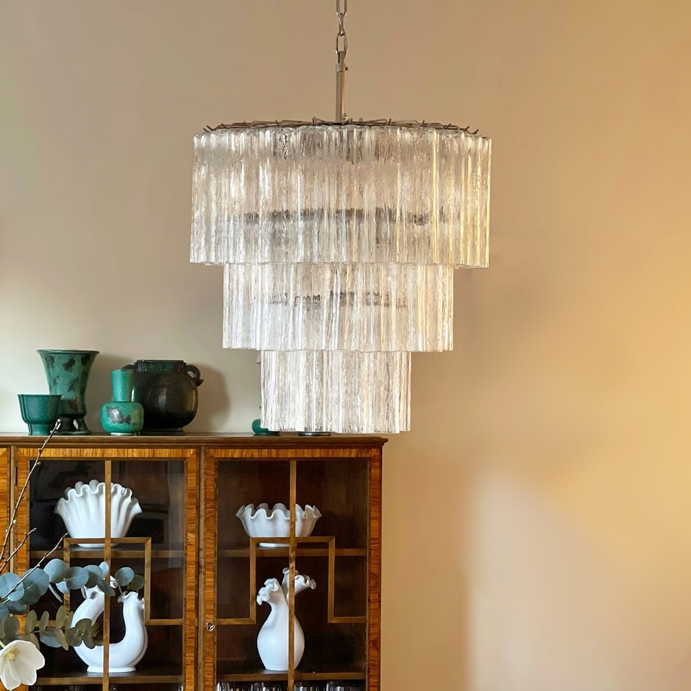 Elegant Tiered Tube Glass Chandelier with Adjustable Height & LED Comp