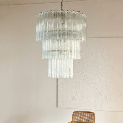 Elegant Tiered Tube Glass Chandelier with Adjustable Height & LED Comp