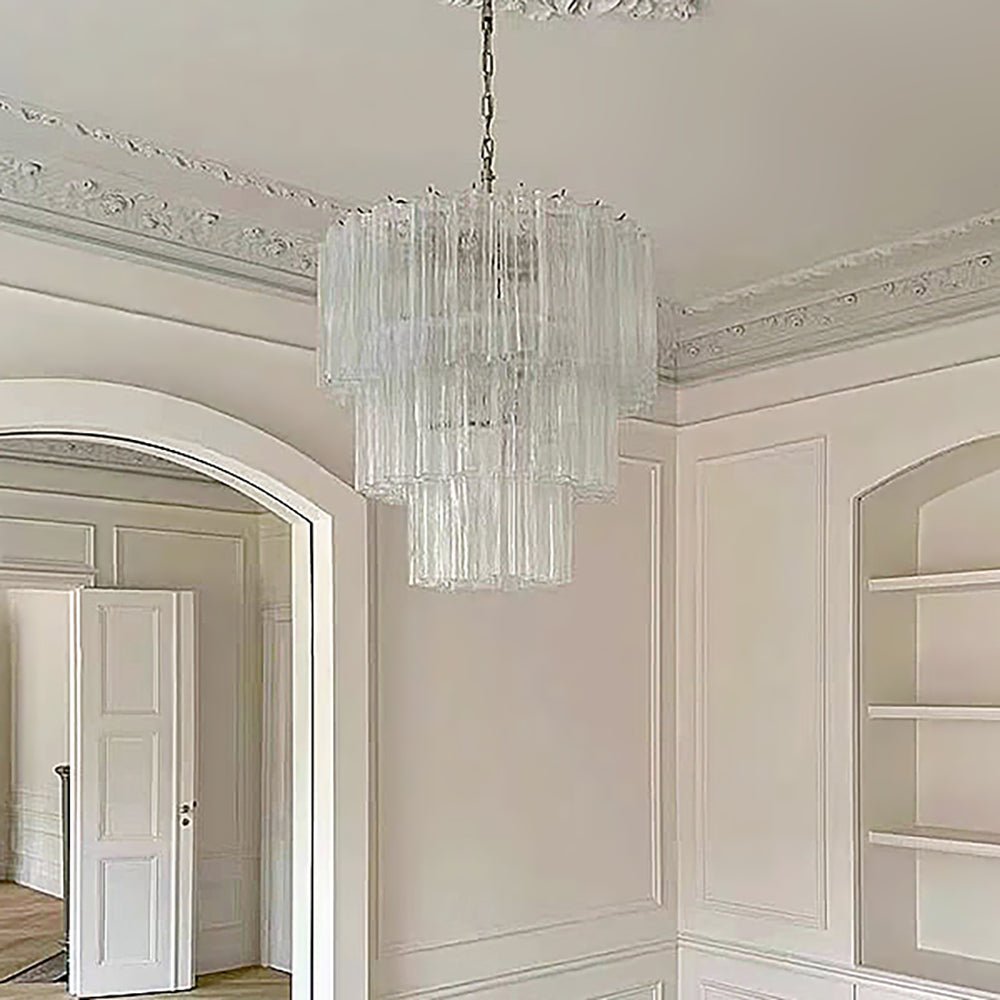 Elegant Tiered Tube Glass Chandelier with Adjustable Height & LED Comp