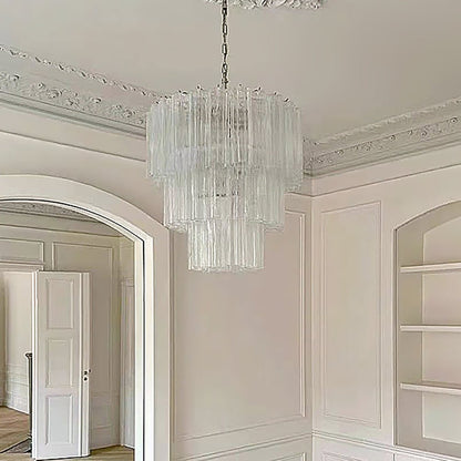 Elegant Tiered Tube Glass Chandelier with Adjustable Height & LED Comp