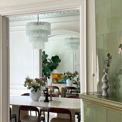 Elegant Tiered Tube Glass Chandelier with Adjustable Height & LED Comp