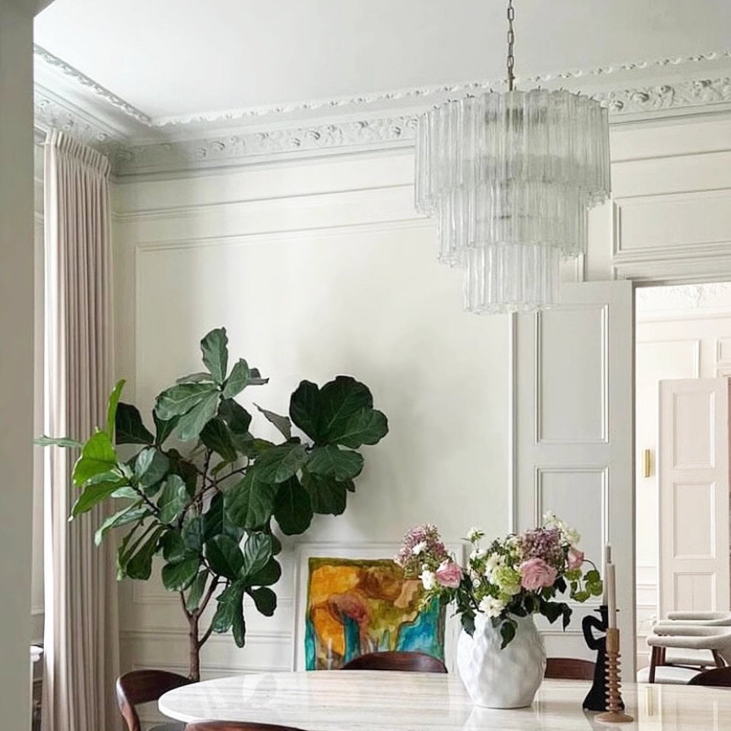 Elegant Tiered Tube Glass Chandelier with Adjustable Height & LED Comp