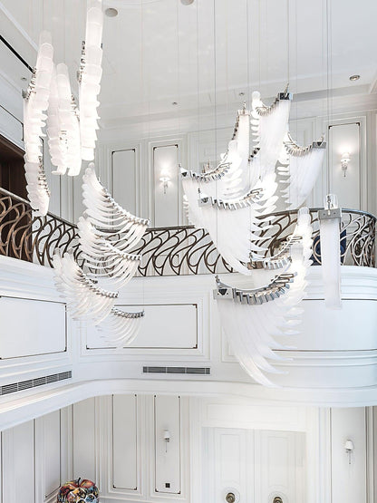 Elegant Tiered Palmette Chandelier with Adjustable Height & Crystal Ac