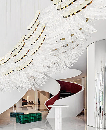 Elegant Tiered Palmette Chandelier with Adjustable Height & Crystal Ac
