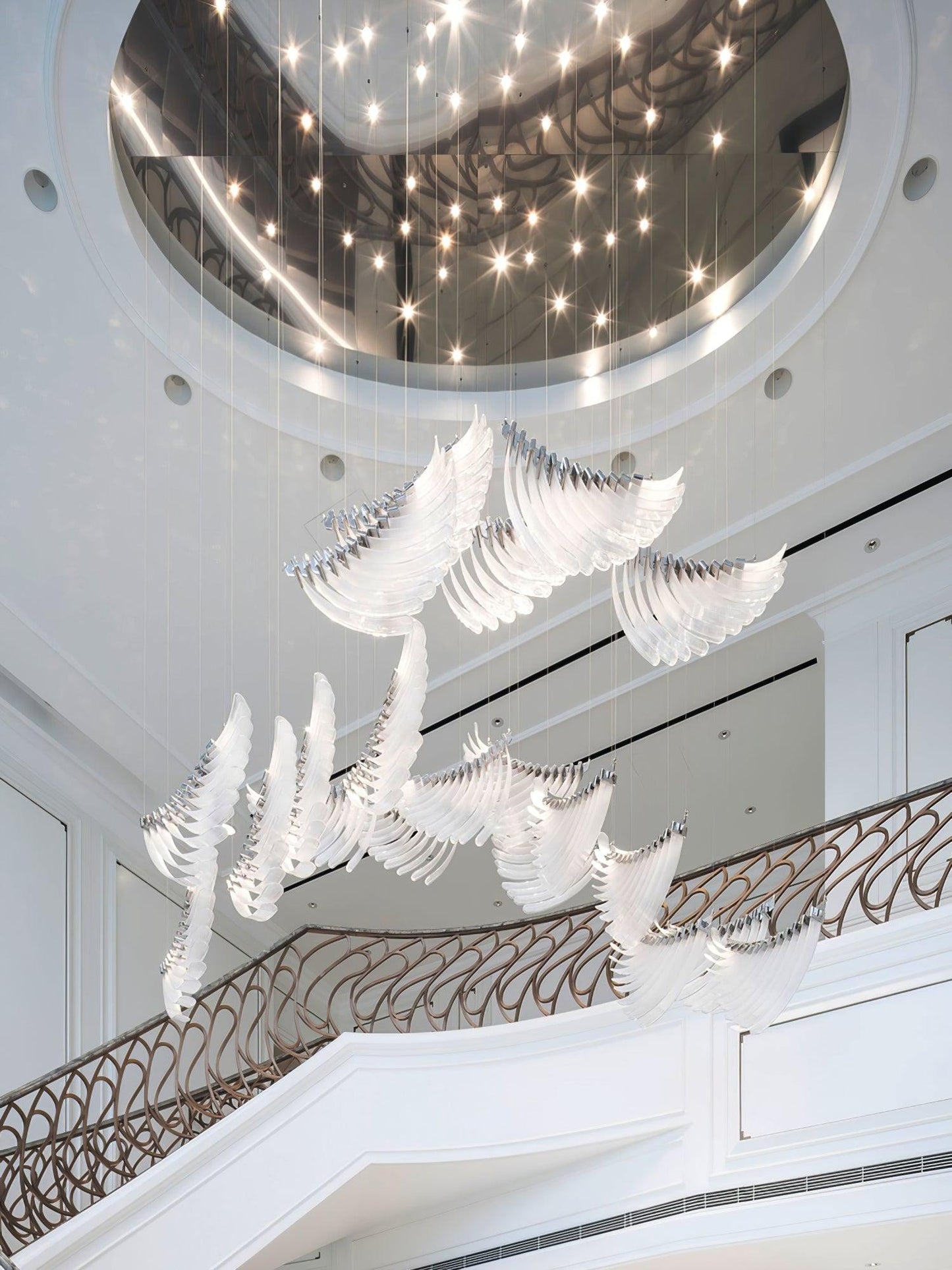 Elegant Tiered Palmette Chandelier with Adjustable Height & Crystal Ac