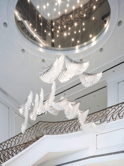 Elegant Tiered Palmette Chandelier with Adjustable Height & Crystal Ac