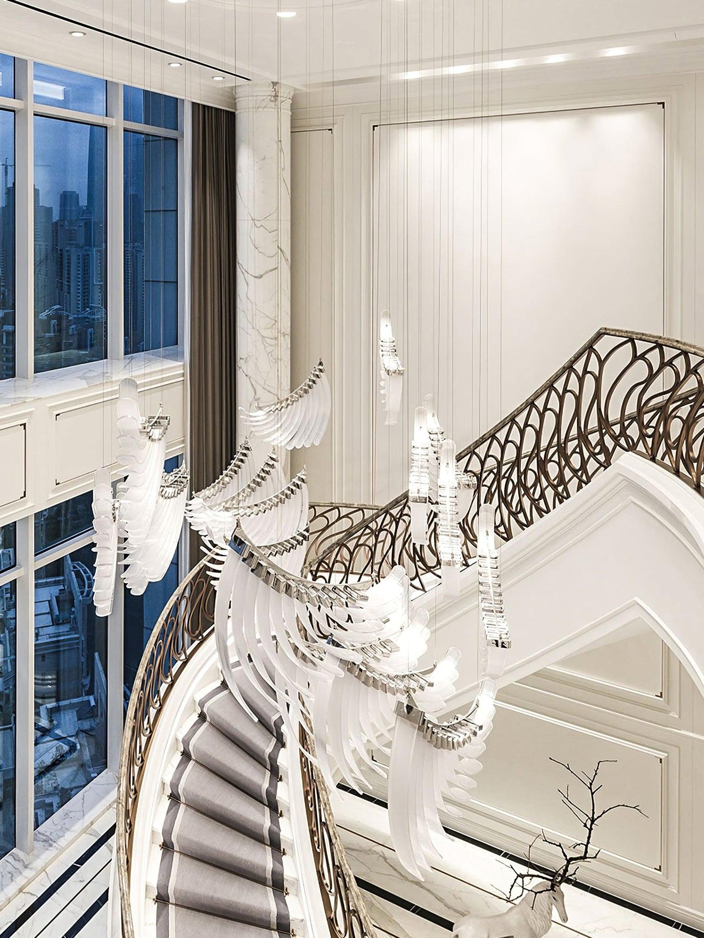 Elegant Tiered Palmette Chandelier with Adjustable Height & Crystal Ac