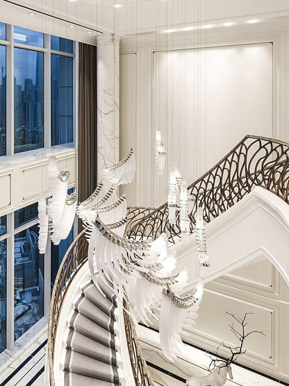 Elegant Tiered Palmette Chandelier with Adjustable Height & Crystal Ac