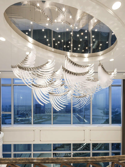 Elegant Tiered Palmette Chandelier with Adjustable Height & Crystal Ac