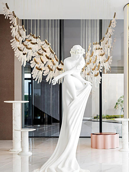 Elegant Tiered Palmette Chandelier with Adjustable Height & Crystal Ac