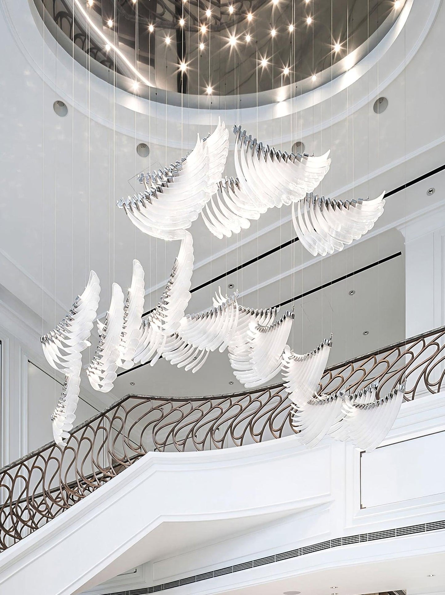 Elegant Tiered Palmette Chandelier with Adjustable Height & Crystal Ac
