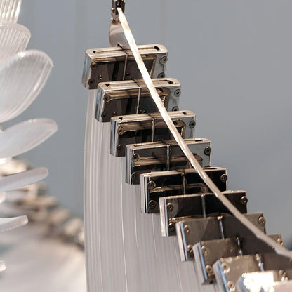 Elegant Tiered Palmette Chandelier with Adjustable Height & Crystal Ac