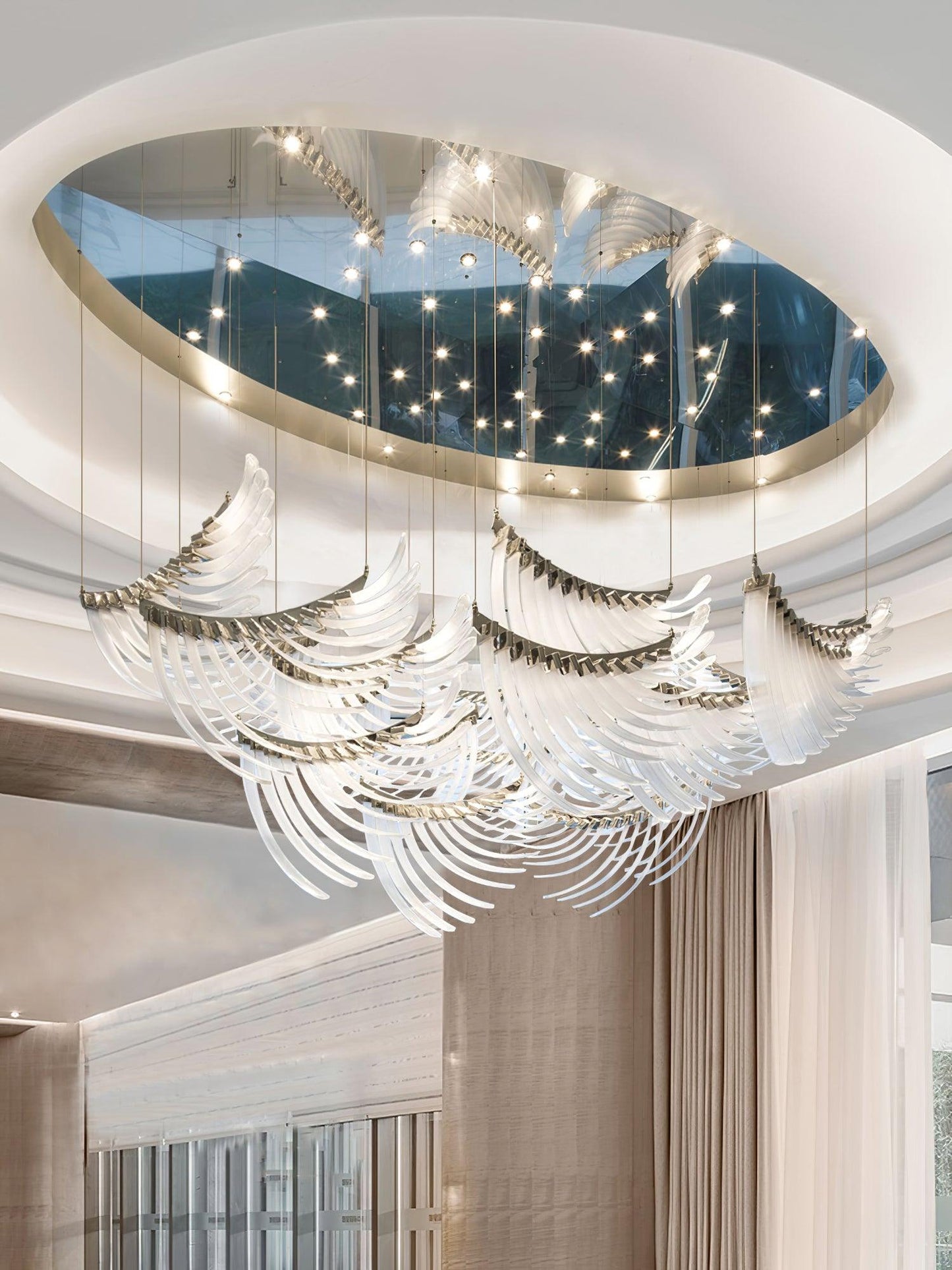 Elegant Tiered Palmette Chandelier with Adjustable Height & Crystal Ac