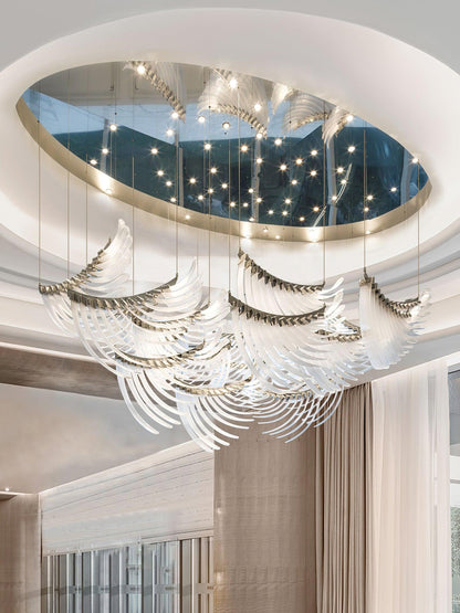 Elegant Tiered Palmette Chandelier with Adjustable Height & Crystal Ac