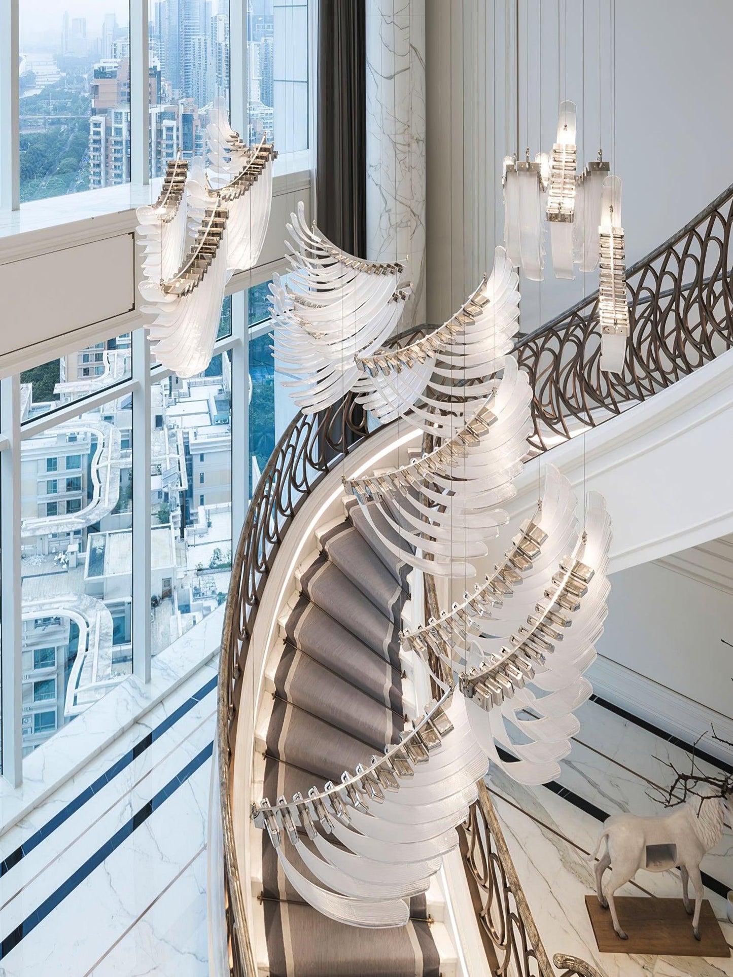 Elegant Tiered Palmette Chandelier with Adjustable Height & Crystal Ac