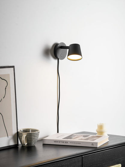 Adjustable Tip Plug-In Wall Lamp with Dimmable LED and Modern Design