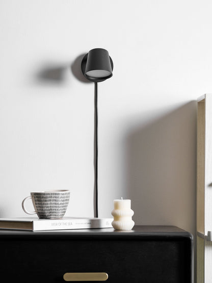 Adjustable Tip Plug-In Wall Lamp with Dimmable LED and Modern Design