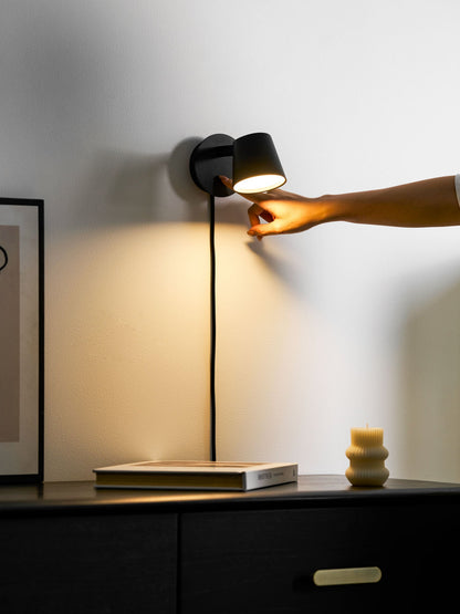 Adjustable Tip Plug-In Wall Lamp with Dimmable LED and Modern Design