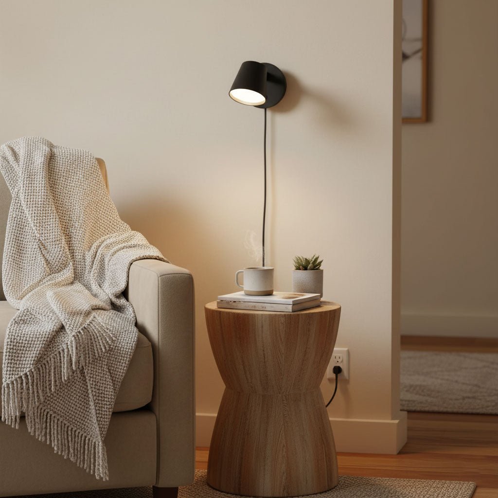 Adjustable Tip Plug-In Wall Lamp with Dimmable LED and Modern Design