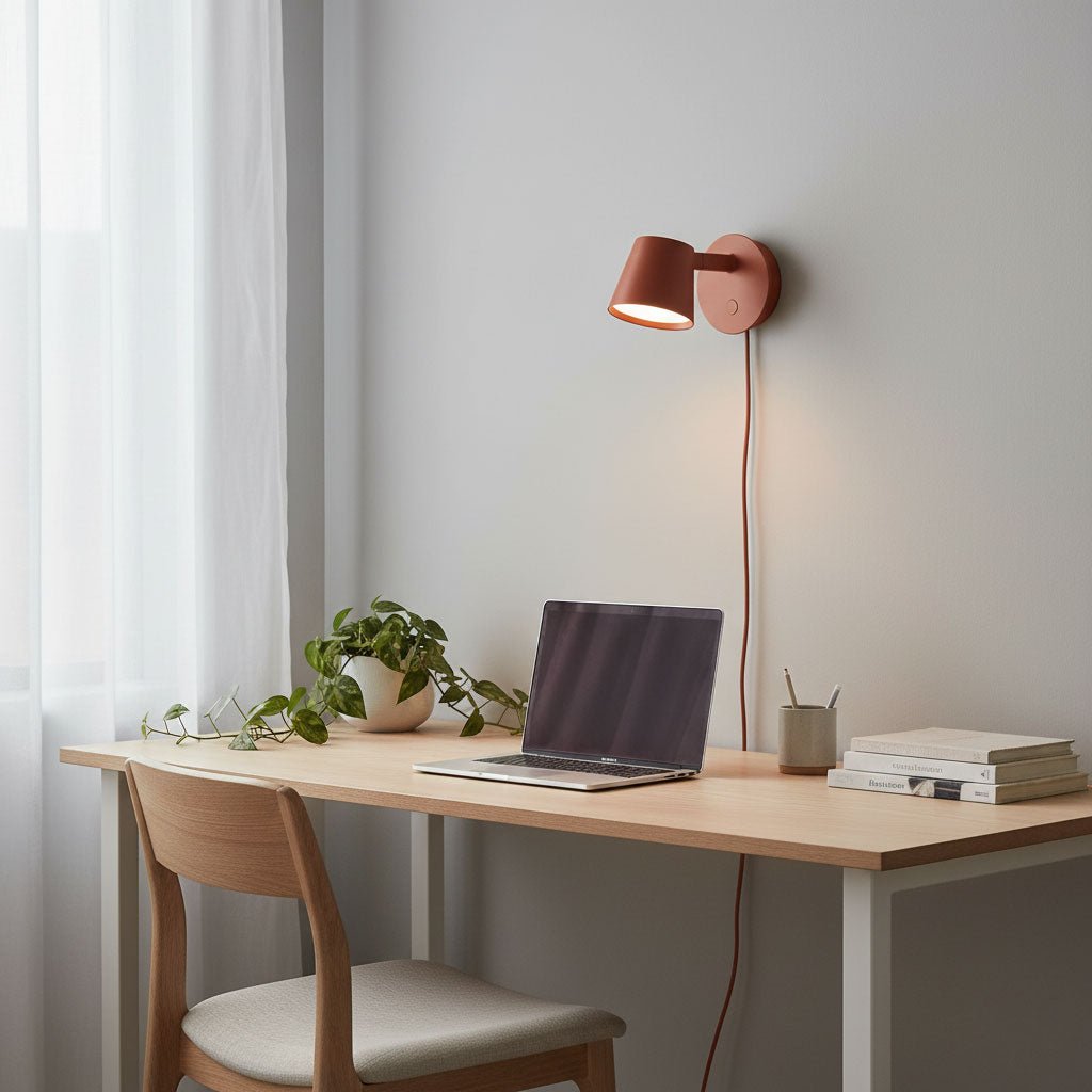 Adjustable Tip Plug-In Wall Lamp with Dimmable LED and Modern Design
