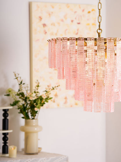 Opalora Pink Glass Chandelier - Elegant Design with Adjustable Height