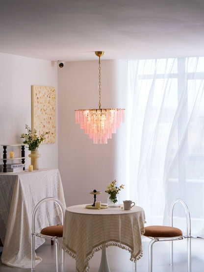 Opalora Pink Glass Chandelier - Elegant Design with Adjustable Height