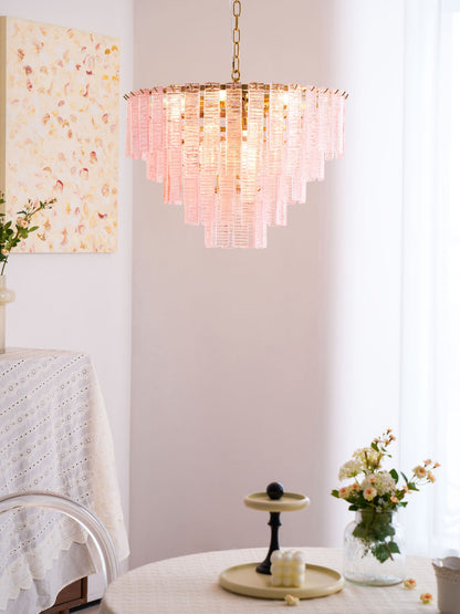 Opalora Pink Glass Chandelier - Elegant Design with Adjustable Height