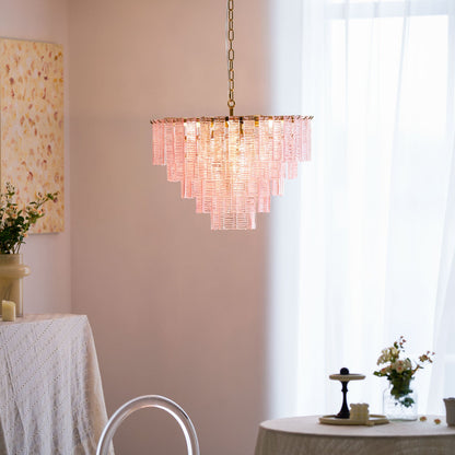 Opalora Pink Glass Chandelier - Elegant Design with Adjustable Height