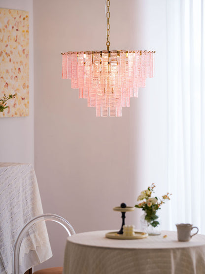 Opalora Pink Glass Chandelier - Elegant Design with Adjustable Height
