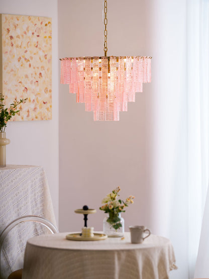 Opalora Pink Glass Chandelier - Elegant Design with Adjustable Height
