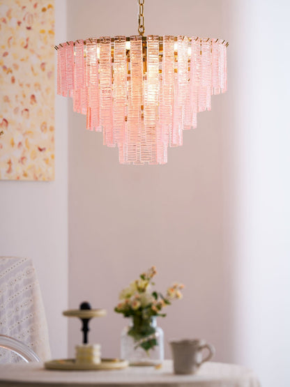 Opalora Pink Glass Chandelier - Elegant Design with Adjustable Height