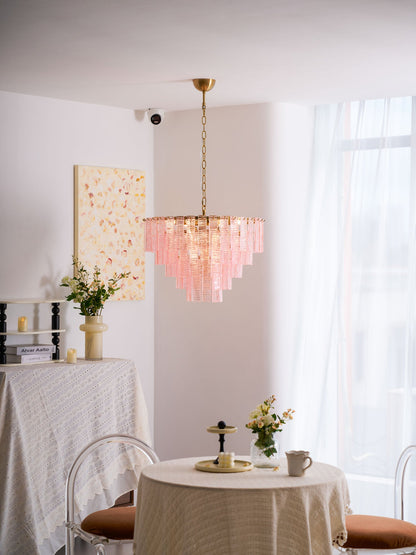 Opalora Pink Glass Chandelier - Elegant Design with Adjustable Height