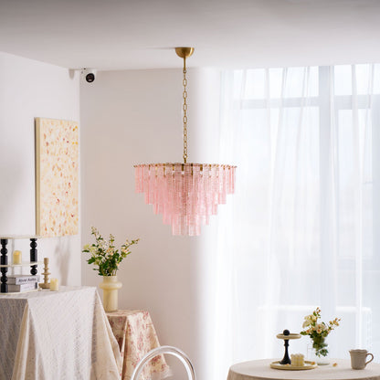 Opalora Pink Glass Chandelier - Elegant Design with Adjustable Height