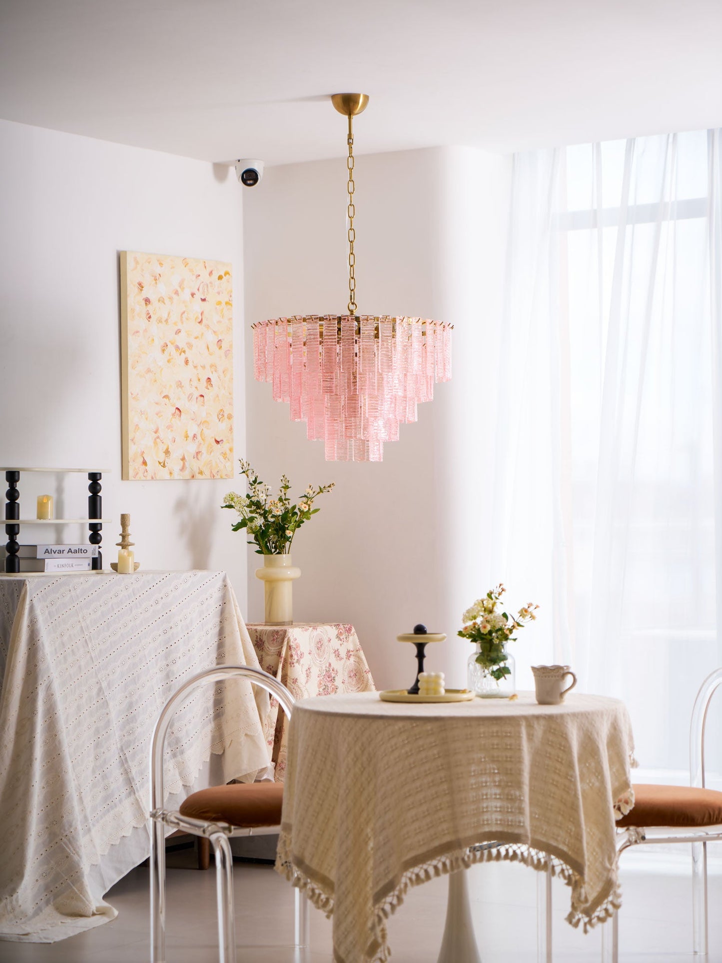 Opalora Pink Glass Chandelier - Elegant Design with Adjustable Height