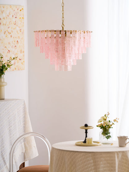 Opalora Pink Glass Chandelier - Elegant Design with Adjustable Height
